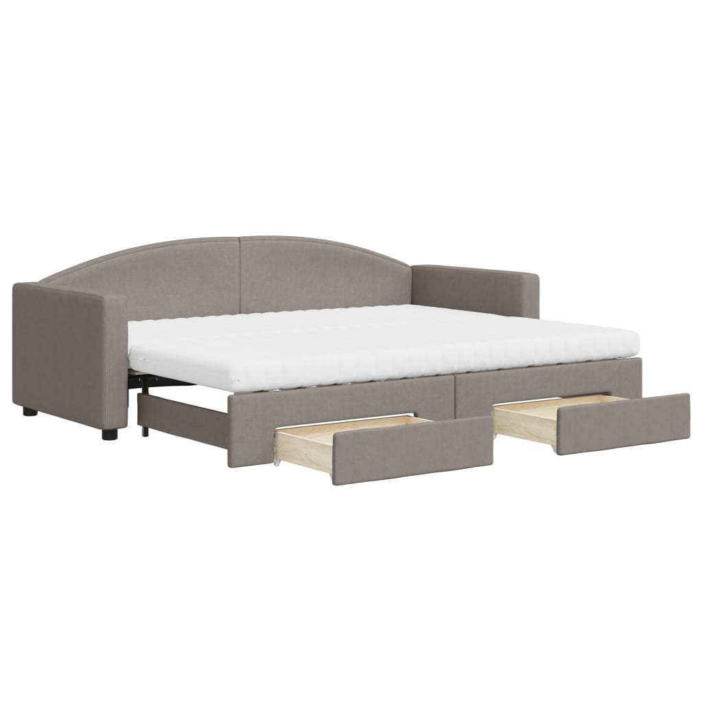 Lit de jour avec gigogne et tiroirs taupe 80x200 cm tissu - XIOS