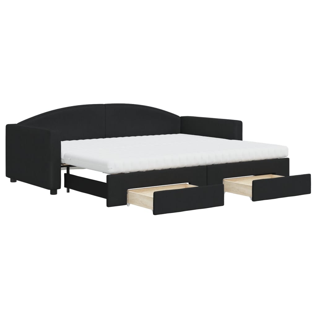 Lit de jour avec gigogne et tiroirs noir 90x200 cm tissu - XIOS