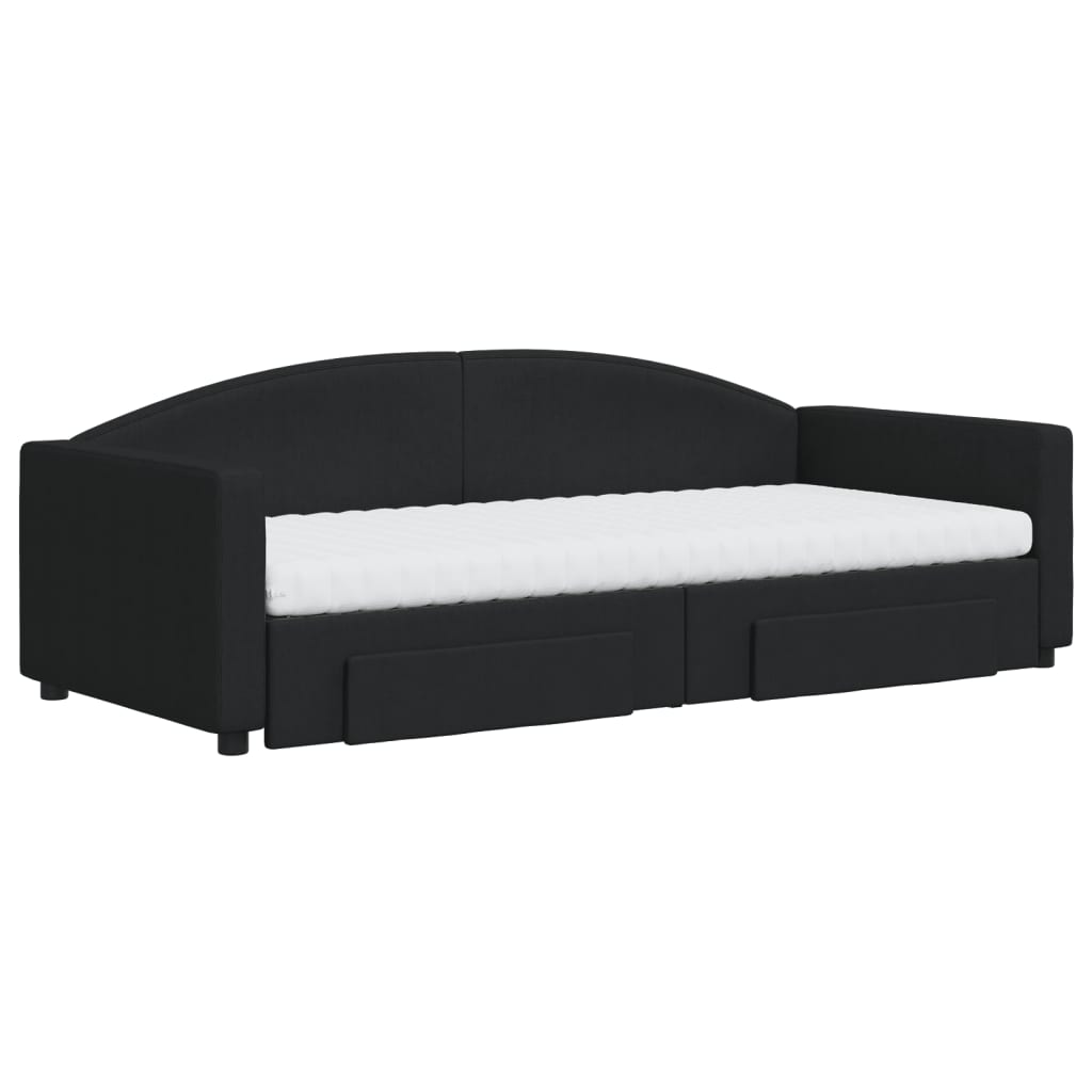 Lit de jour avec gigogne et tiroirs noir 90x200 cm tissu - XIOS