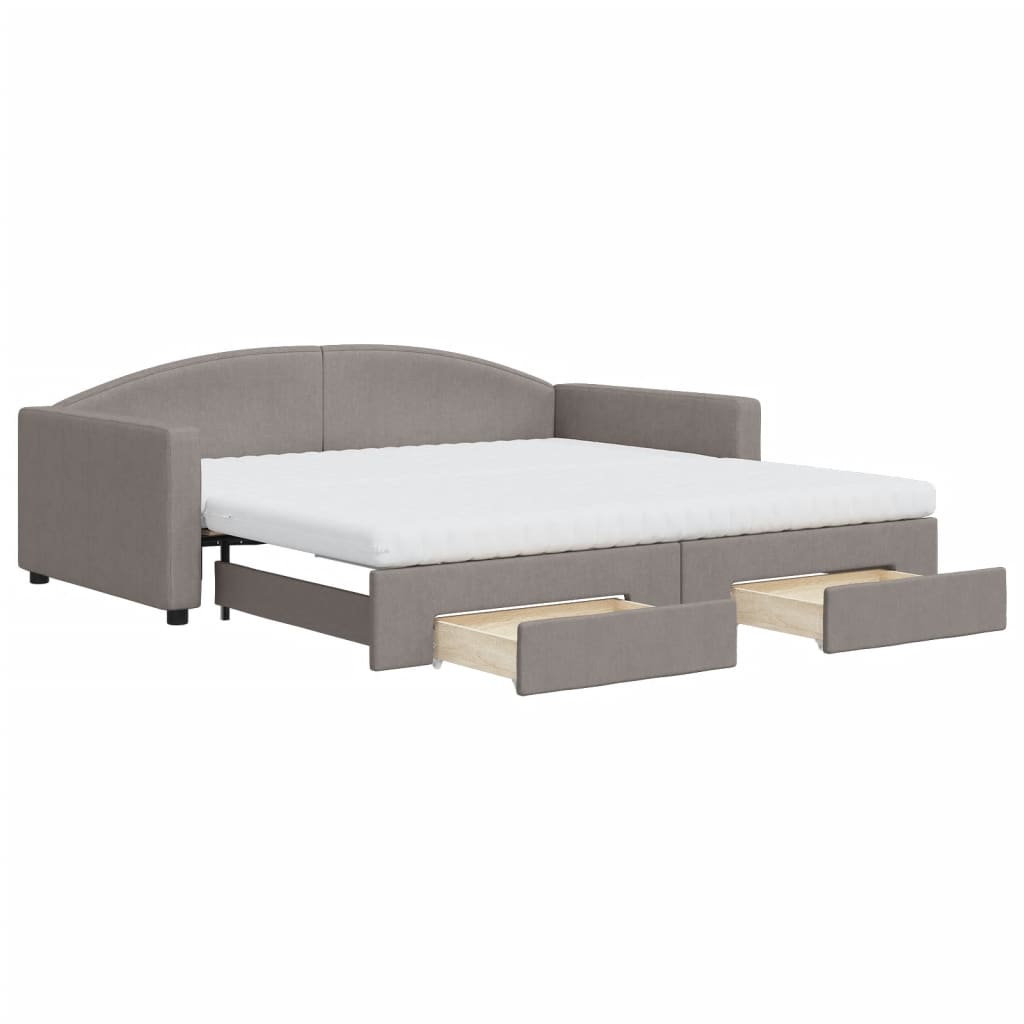 Lit de jour avec gigogne et tiroirs taupe 100x200 cm tissu - XIOS