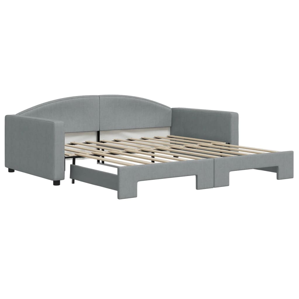 Lit de jour avec lit gigogne gris clair 100x190 cm tissu - XIOS