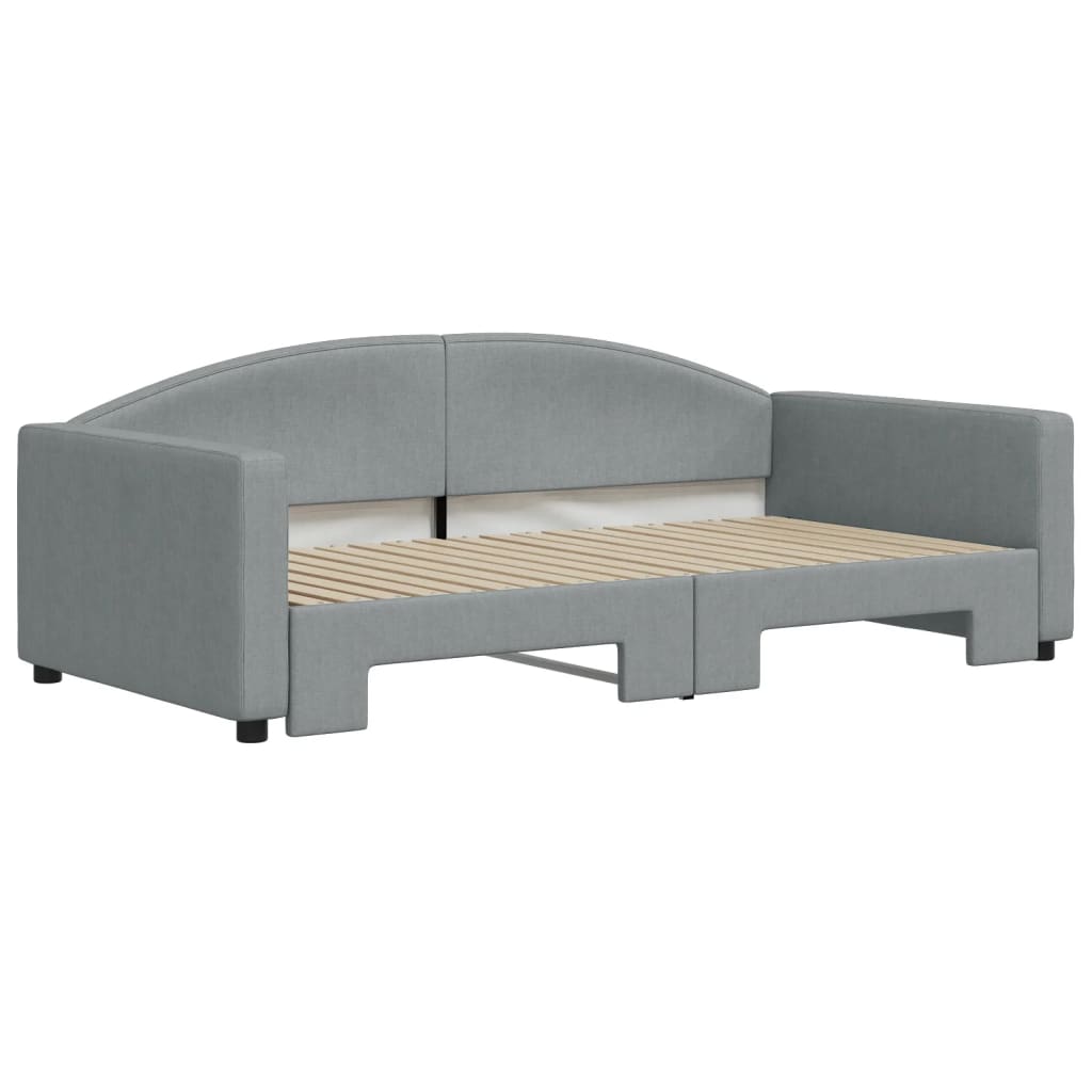 Lit de jour avec lit gigogne gris clair 100x190 cm tissu - XIOS