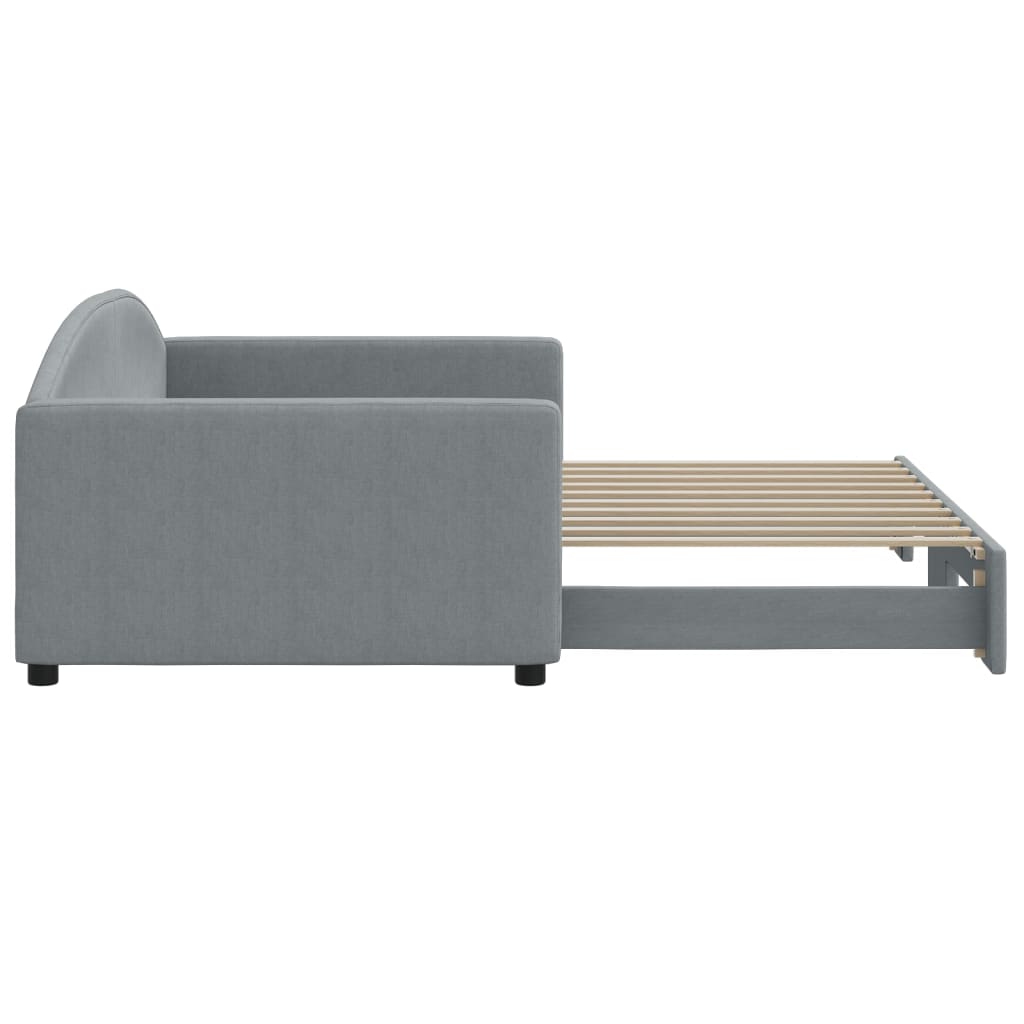 Lit de jour avec lit gigogne gris clair 100x190 cm tissu - XIOS