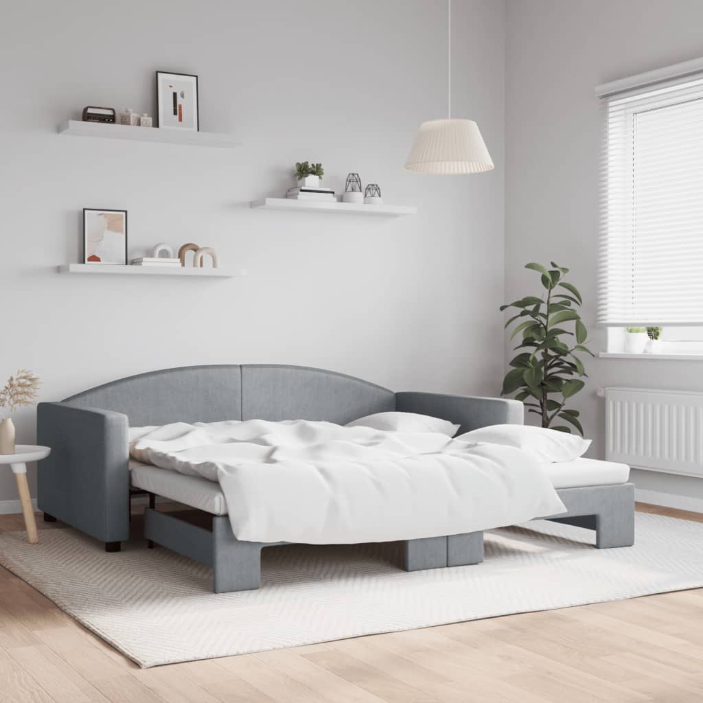 Lit de jour avec lit gigogne gris clair 100x190 cm tissu - XIOS