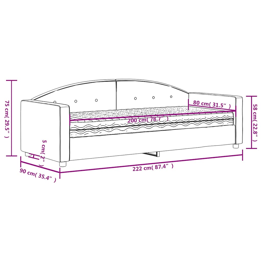 Lit de jour avec matelas bleu 80x200 cm velours - XIOS