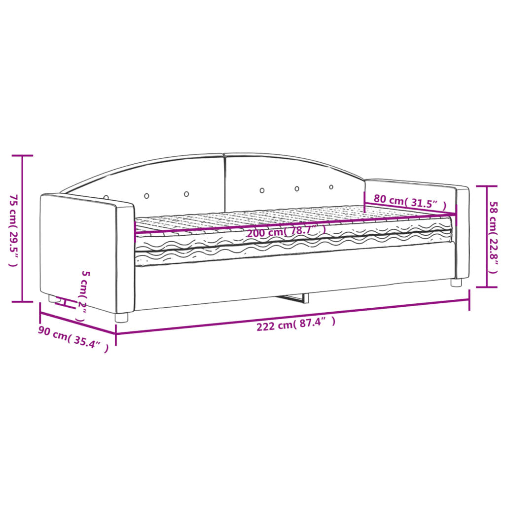 Lit de jour avec matelas gris clair 80x200 cm velours - XIOS