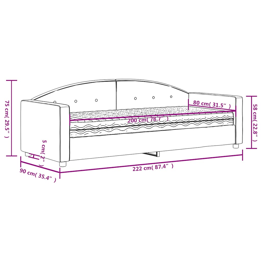 Lit de jour avec matelas vert foncé 80x200 cm velours - XIOS