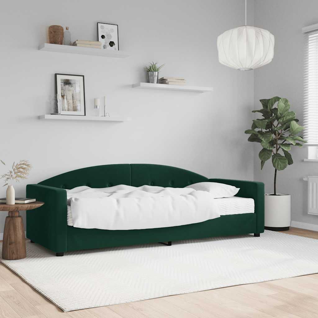 Lit de jour avec matelas vert foncé 80x200 cm velours - XIOS