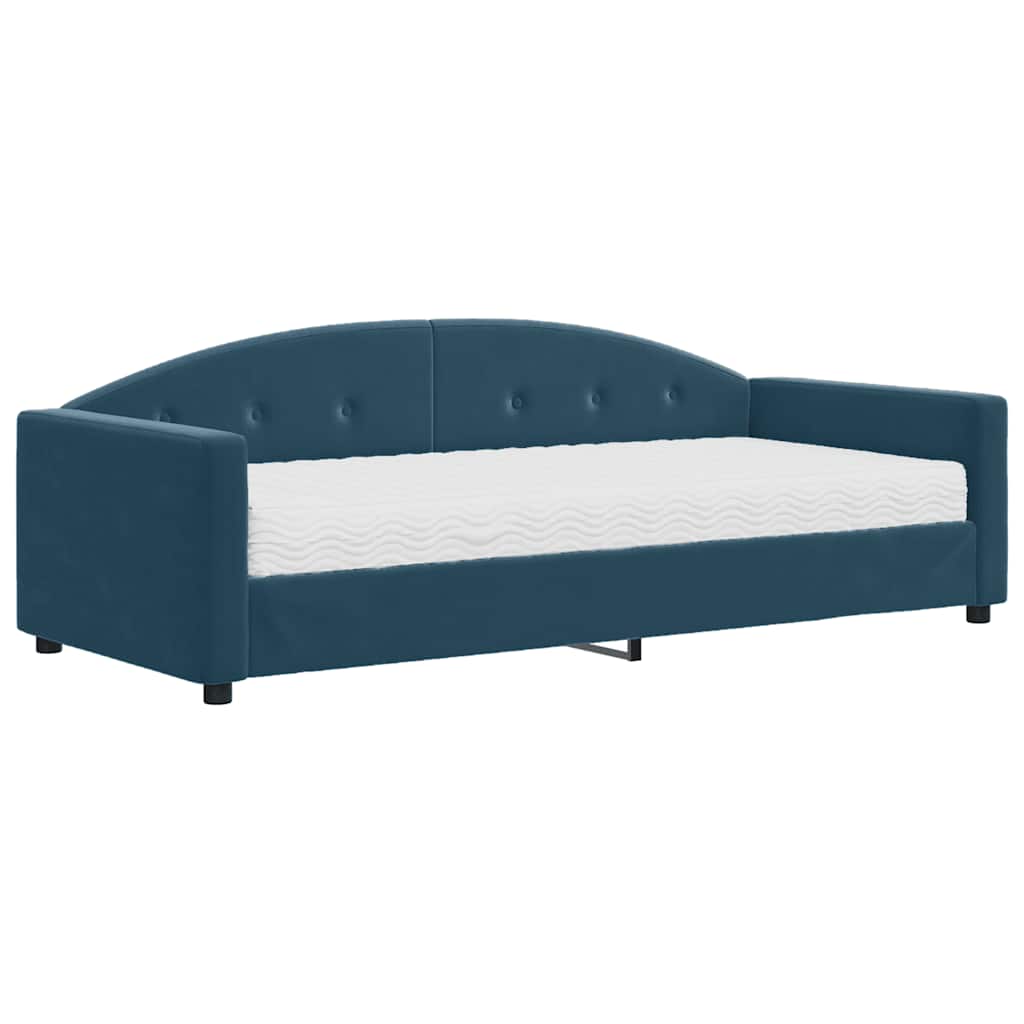 Lit de jour avec matelas bleu 90x200 cm velours - XIOS