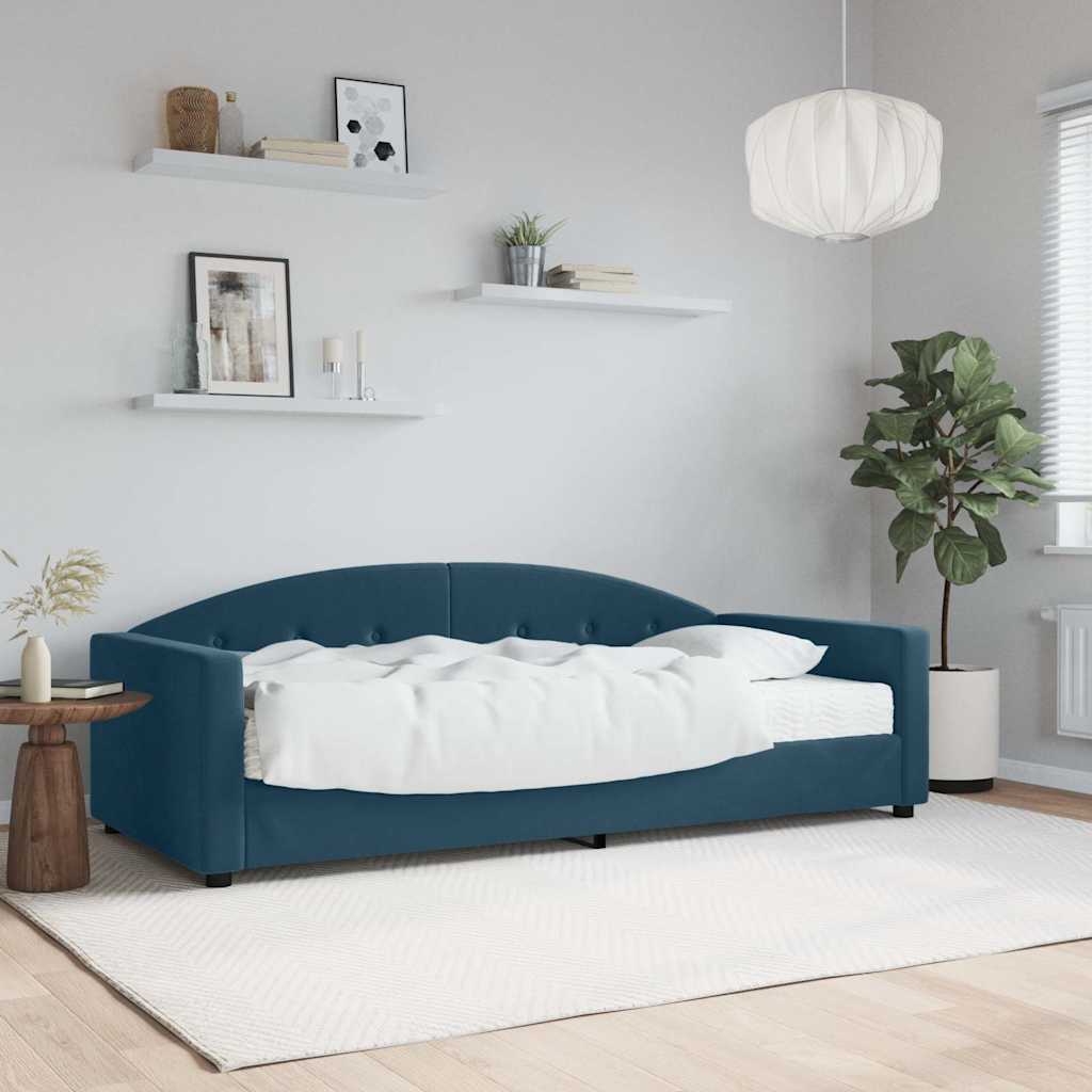 Lit de jour avec matelas bleu 90x200 cm velours - XIOS