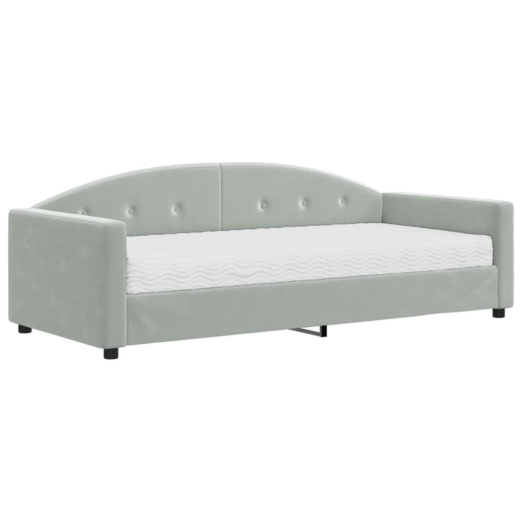 Lit de jour avec matelas gris clair 90x200 cm velours - XIOS