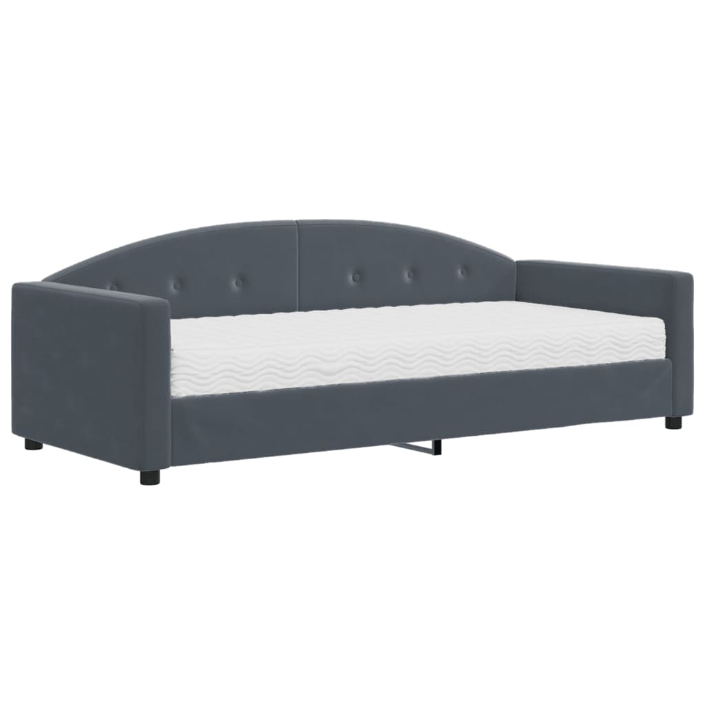 Lit de jour avec matelas gris foncé 90x200 cm velours - XIOS