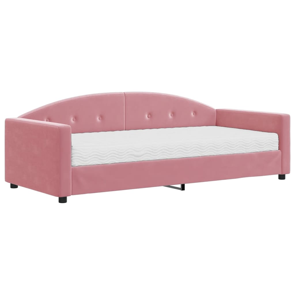 Lit de jour avec matelas rose 90x200 cm velours - XIOS