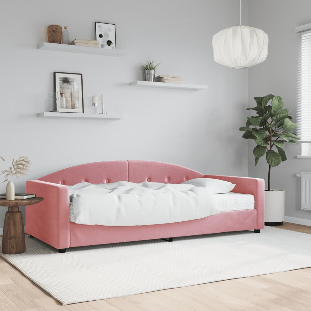 Lit de jour avec matelas rose 90x200 cm velours - XIOS