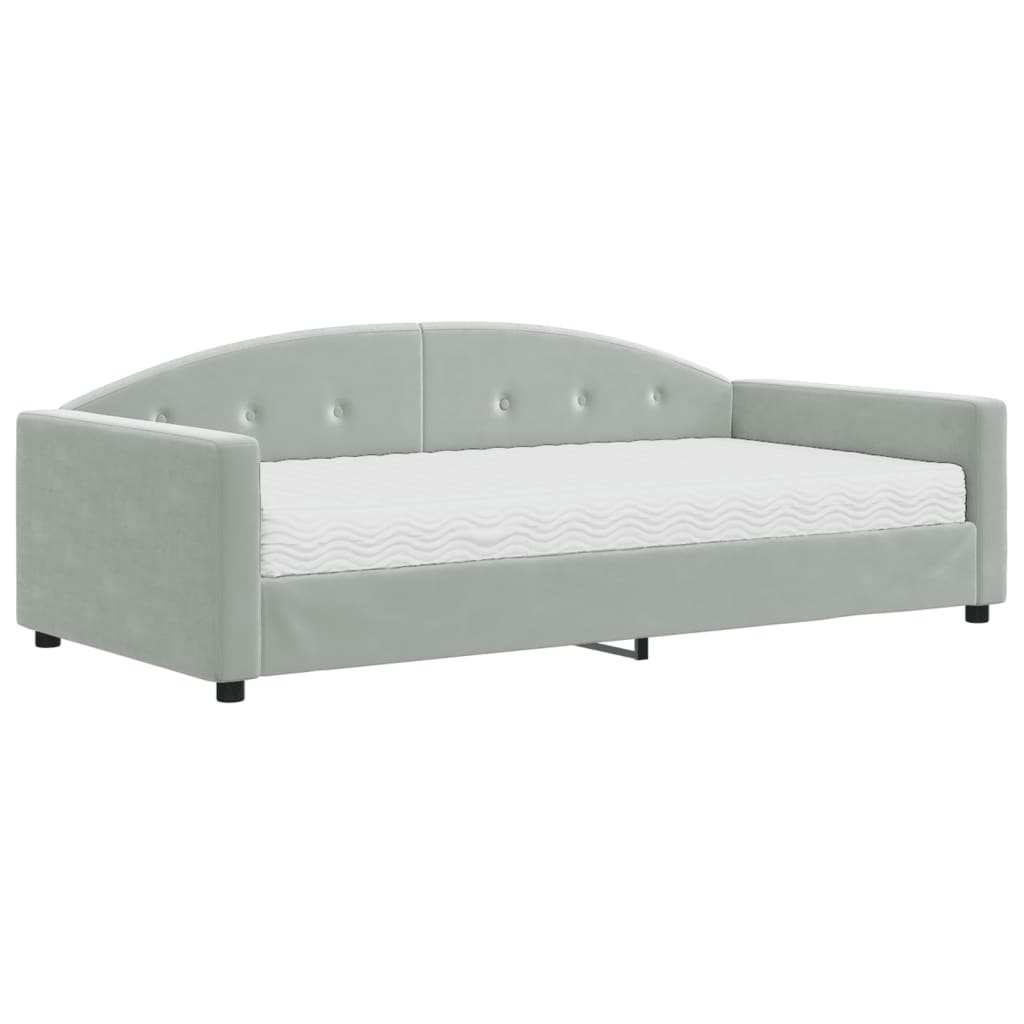 Lit de jour avec matelas gris clair 100x200 cm velours - XIOS