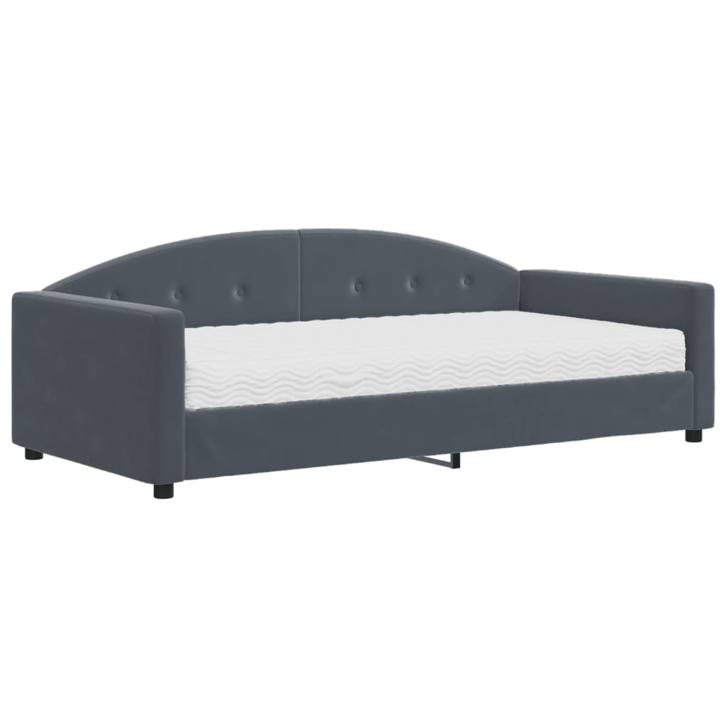 Lit de jour avec matelas gris foncé 100x200 cm velours - XIOS