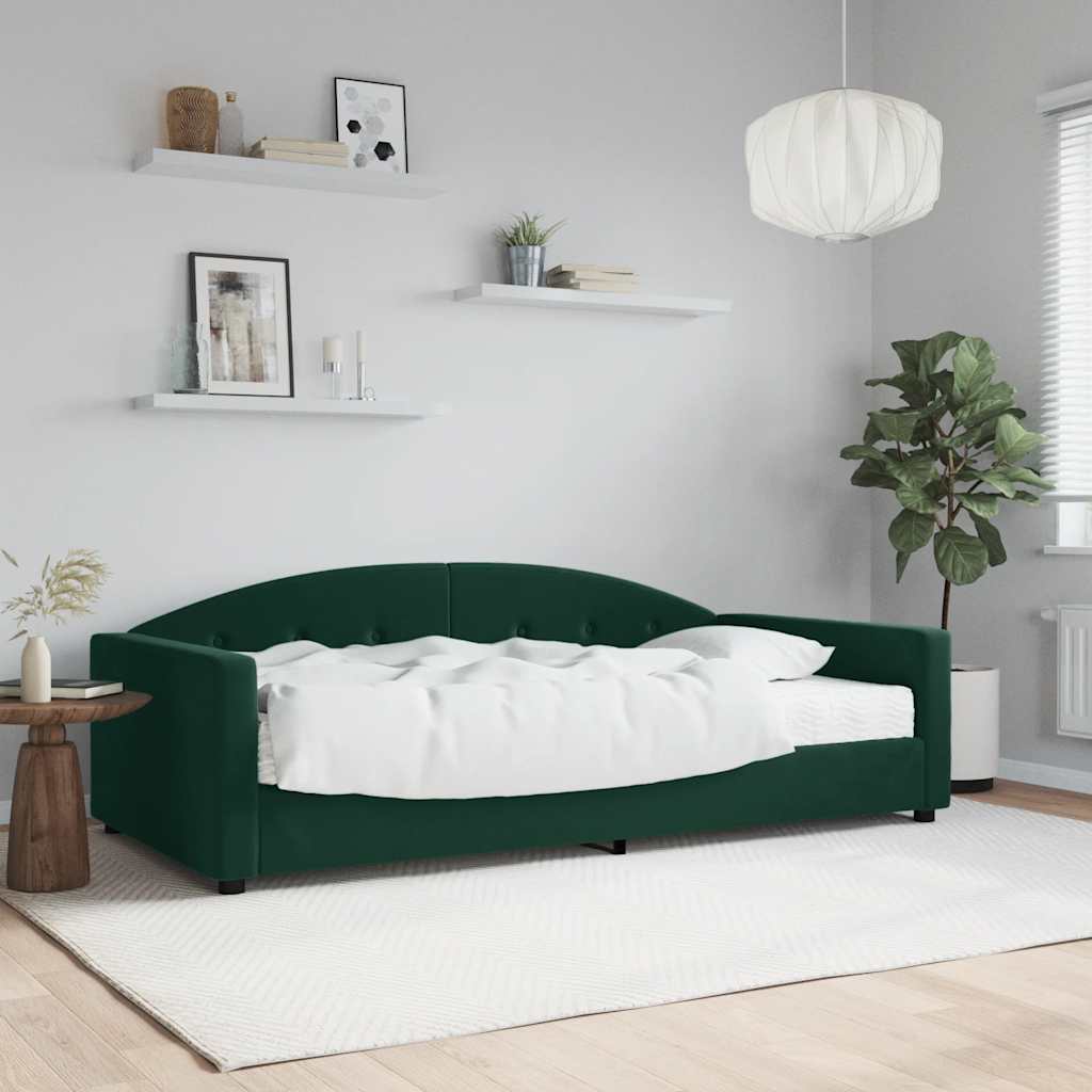 Lit de jour avec matelas vert foncé 100x200 cm velours