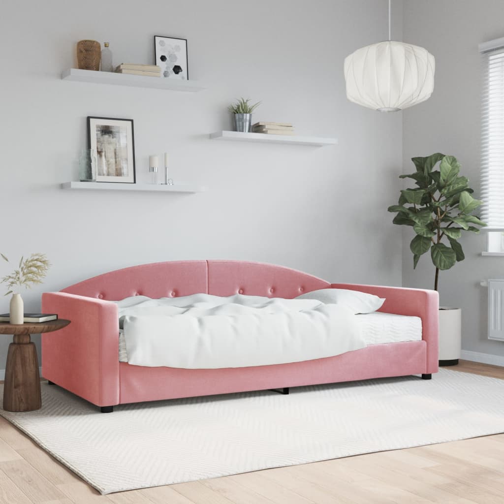 Lit de jour avec matelas rose 100x200 cm velours - XIOS