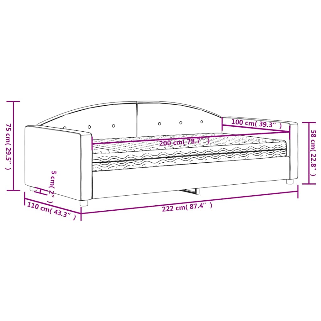 Lit de jour avec matelas jaune 100x200 cm velours - XIOS
