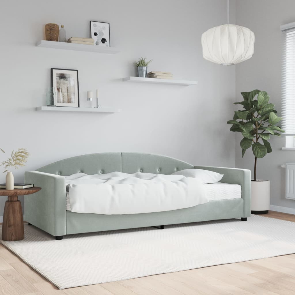 Lit de jour avec matelas gris clair 90x190 cm velours - XIOS