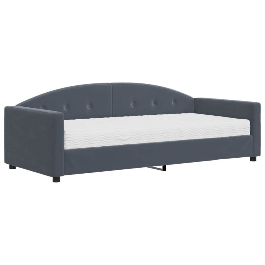 Lit de jour avec matelas gris foncé 90x190 cm velours - XIOS