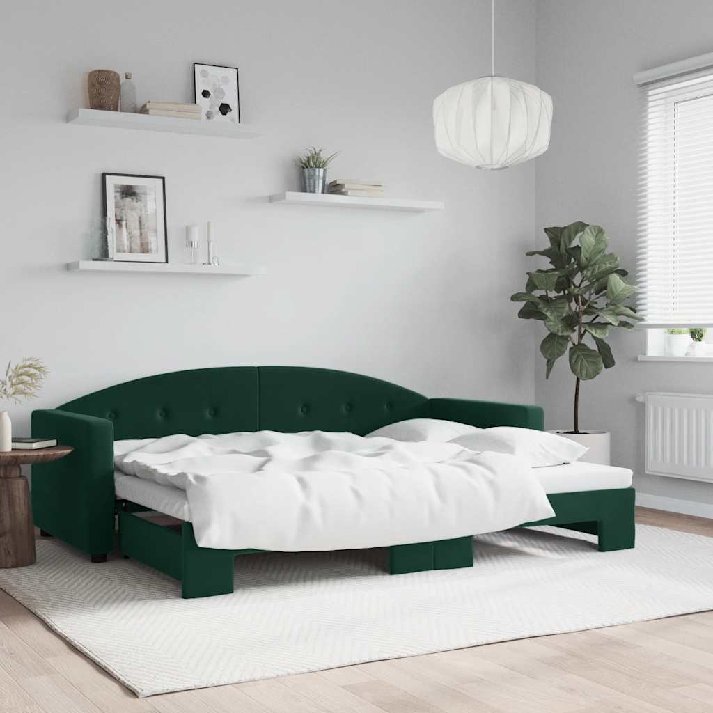 Lit de jour avec gigogne sans matelas vert foncé 80x200 cm