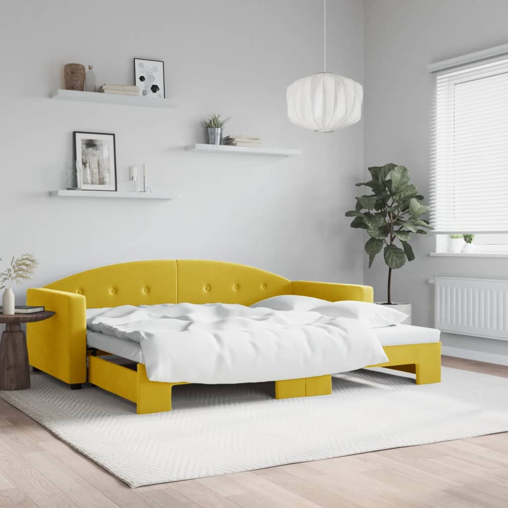 Lit de jour avec lit gigogne jaune 90x200 cm velours - XIOS