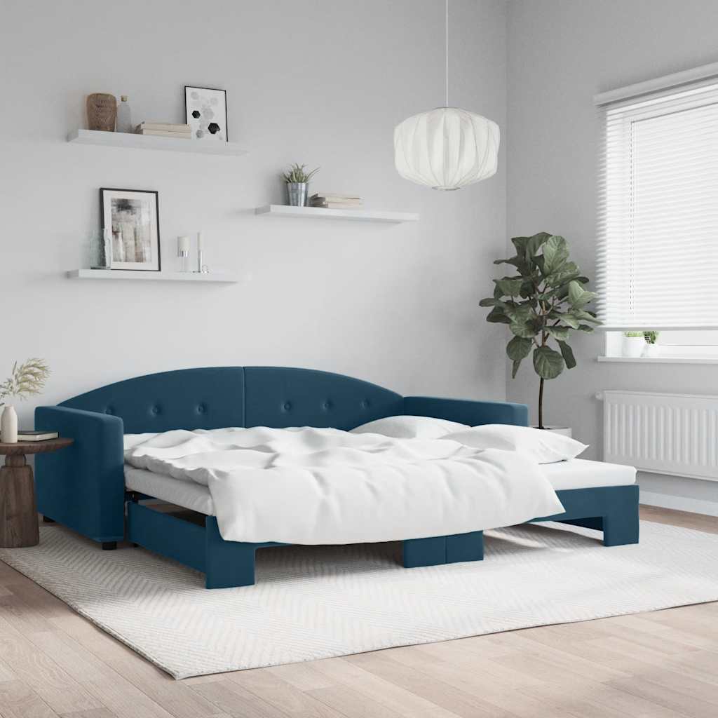 Lit de jour avec gigogne sans matelas bleu 100x200 cm
