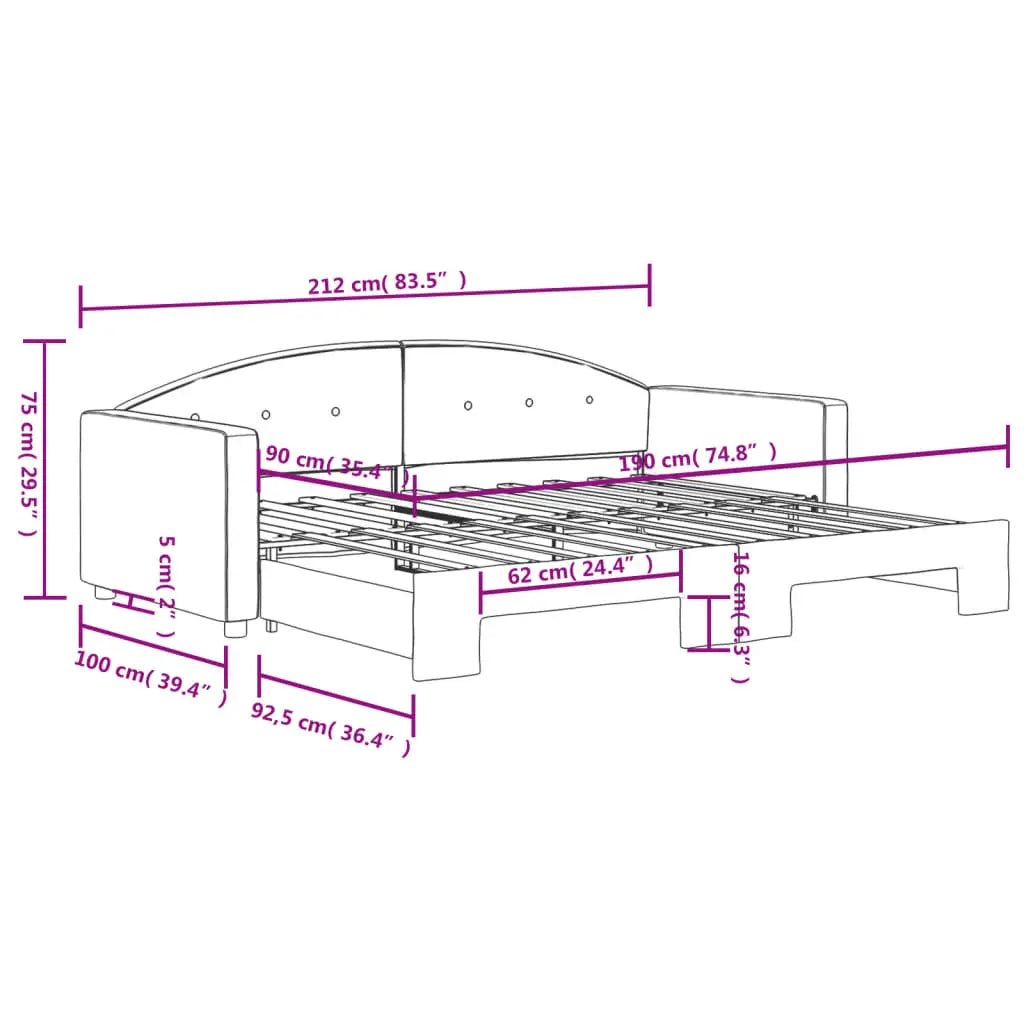 Lit de jour avec gigogne sans matelas gris foncé 90x190 cm - XIOS