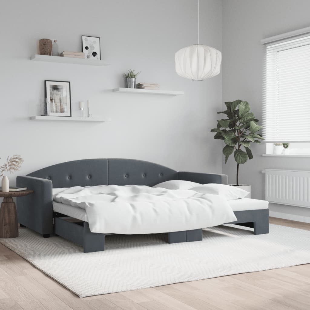 Lit de jour avec gigogne sans matelas gris foncé 90x190 cm