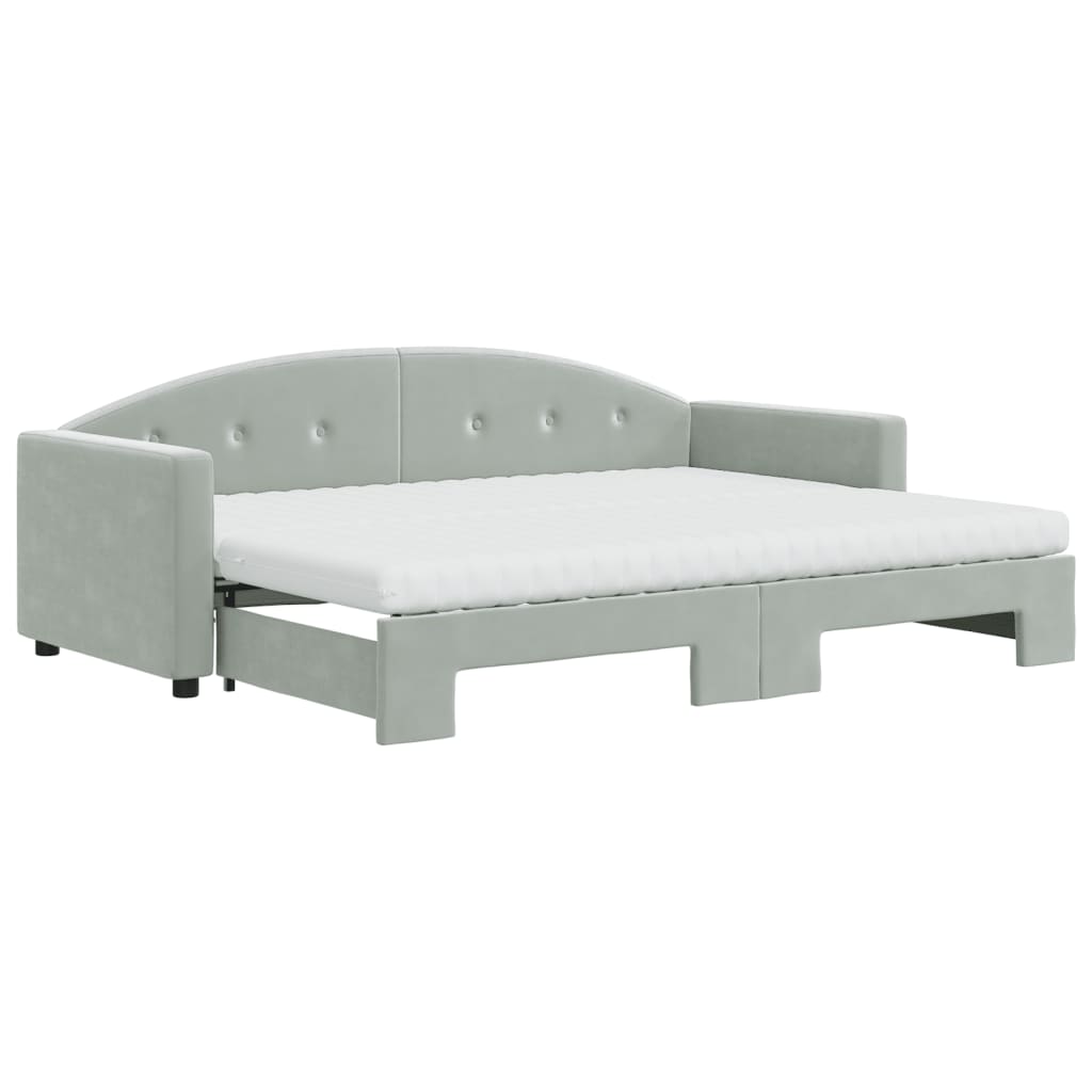 Lit de jour avec gigogne et matelas gris clair 80x200cm velours - XIOS