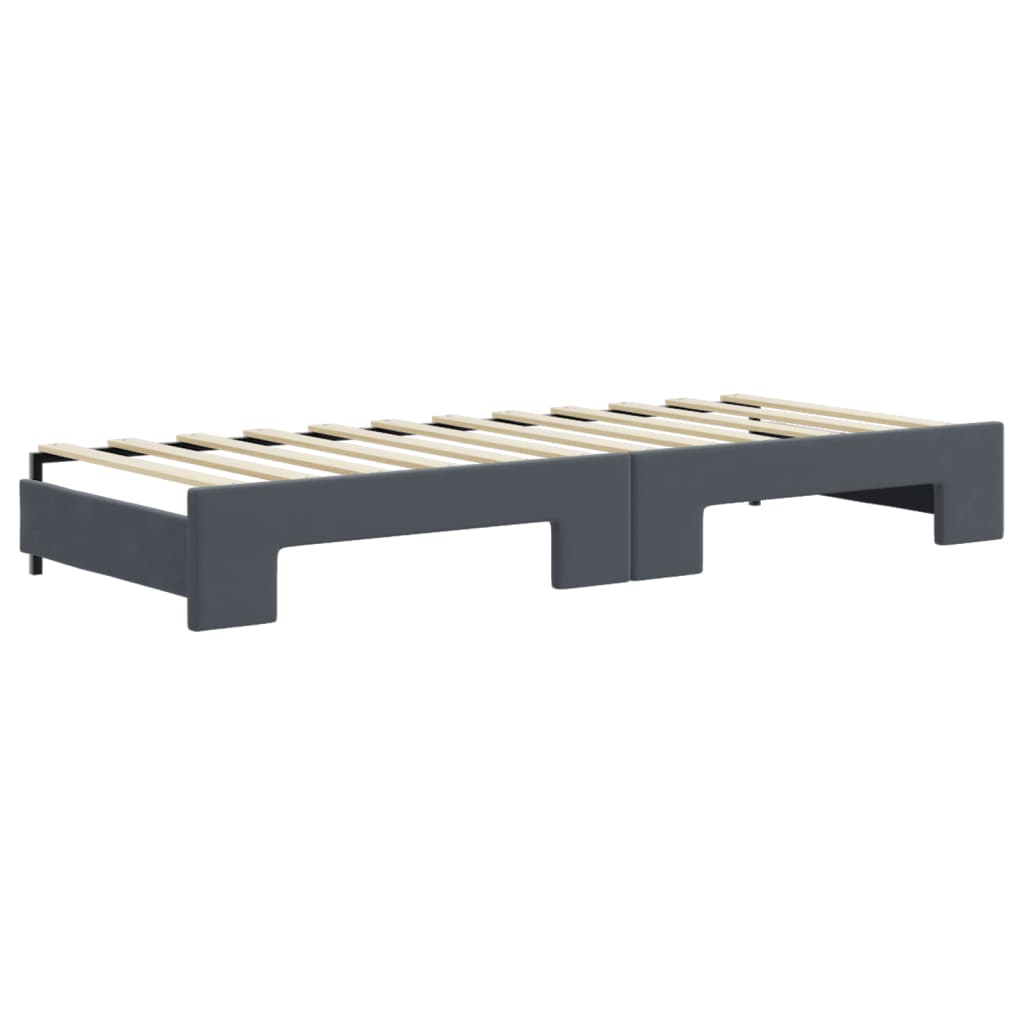 Lit de jour avec gigogne et matelas gris foncé 80x200cm velours - XIOS