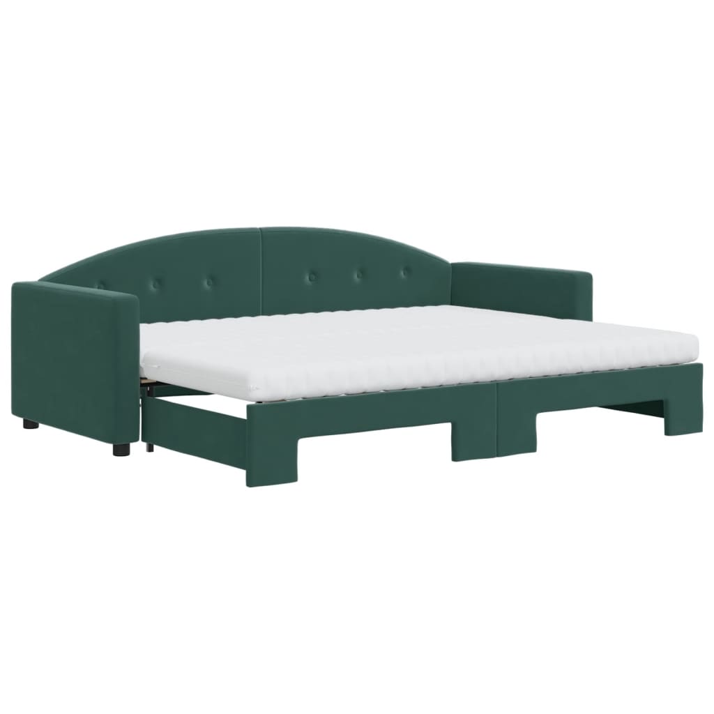 Lit de jour avec gigogne et matelas vert foncé 80x200cm velours - XIOS