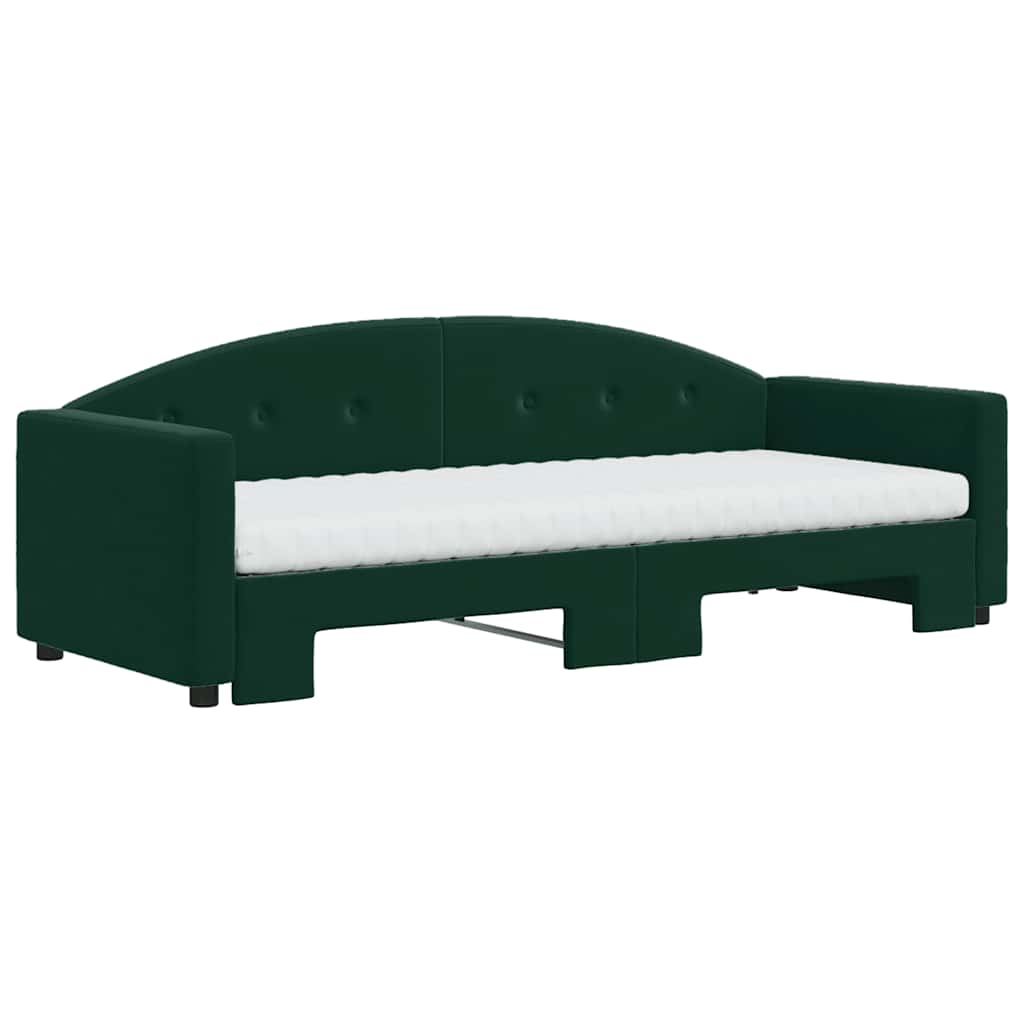 Lit de jour avec gigogne et matelas vert foncé 80x200cm velours