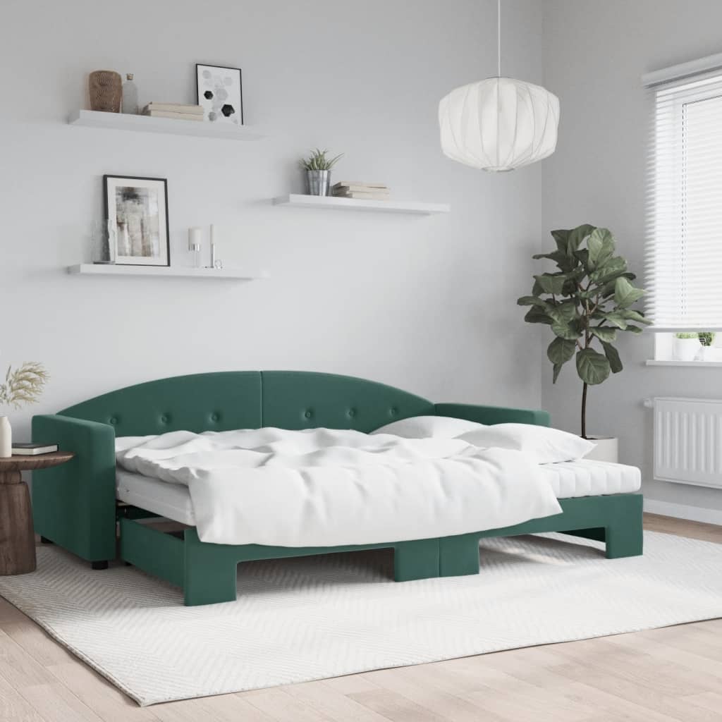 Lit de jour avec gigogne et matelas vert foncé 80x200cm velours - XIOS