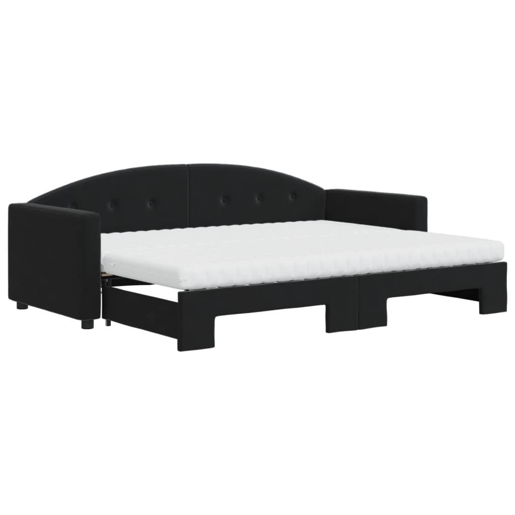 Lit de jour avec lit gigogne et matelas noir 80x200 cm velours - XIOS