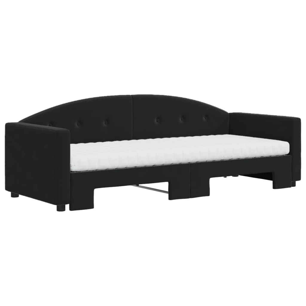 Lit de jour avec lit gigogne et matelas noir 80x200 cm velours - XIOS