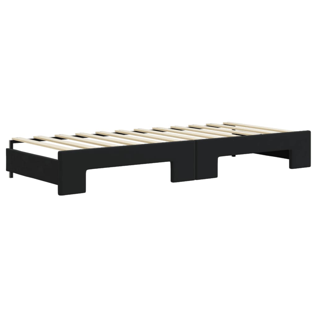 Lit de jour avec lit gigogne et matelas noir 80x200 cm velours - XIOS