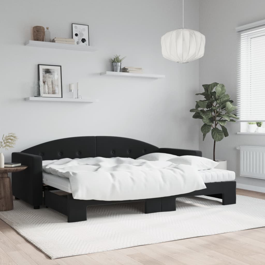 Lit de jour avec lit gigogne et matelas noir 80x200 cm velours - XIOS
