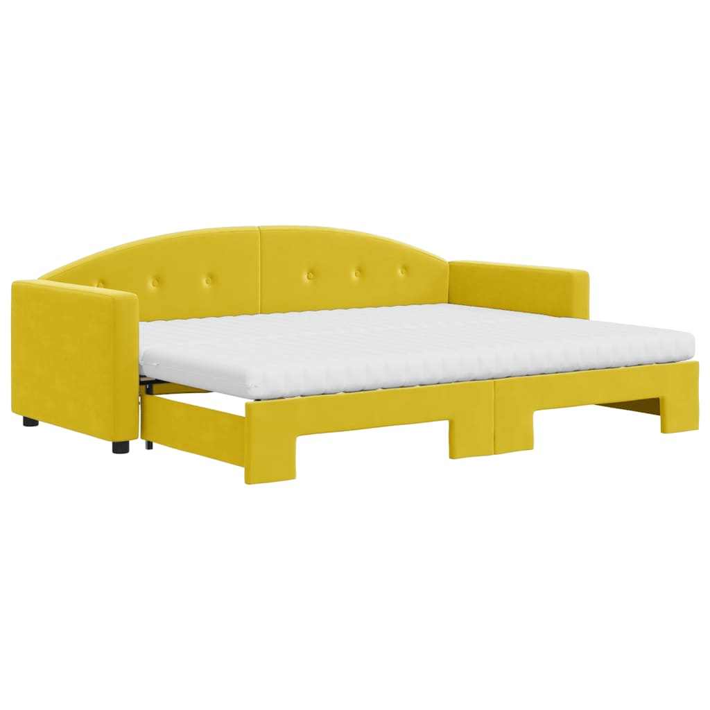 Lit de jour avec lit gigogne et matelas jaune 80x200 cm velours - XIOS