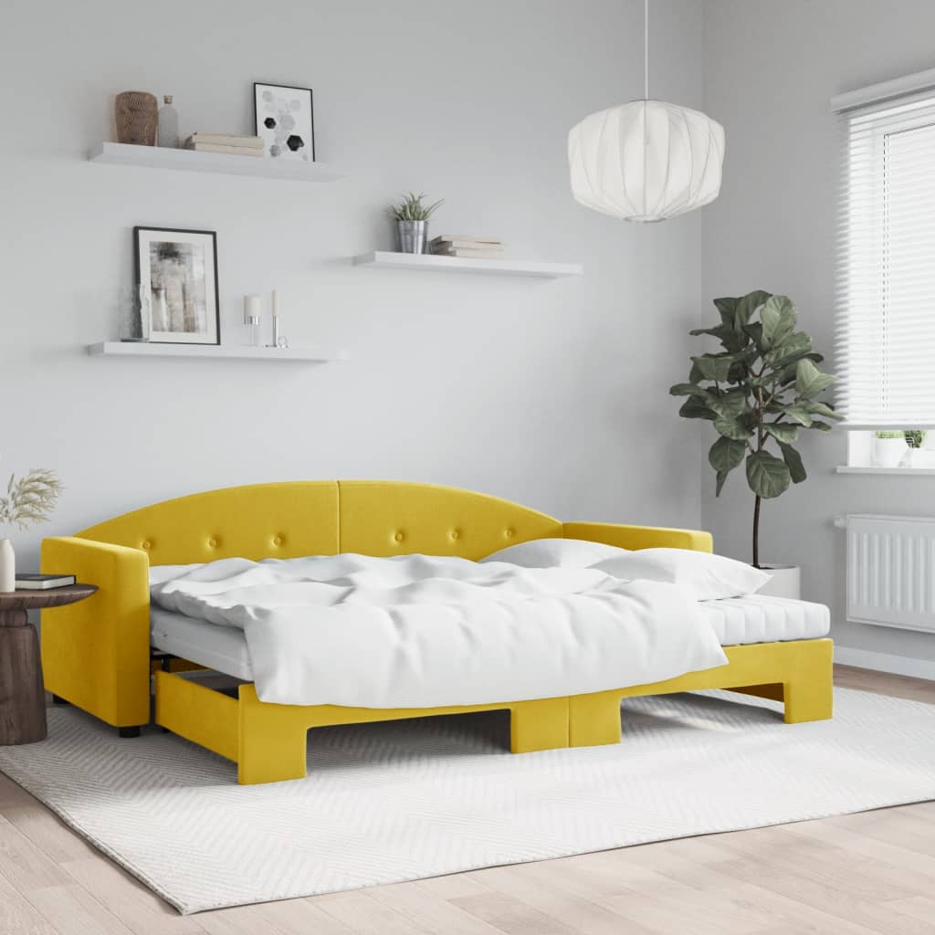 Lit de jour avec lit gigogne et matelas jaune 80x200 cm velours - XIOS