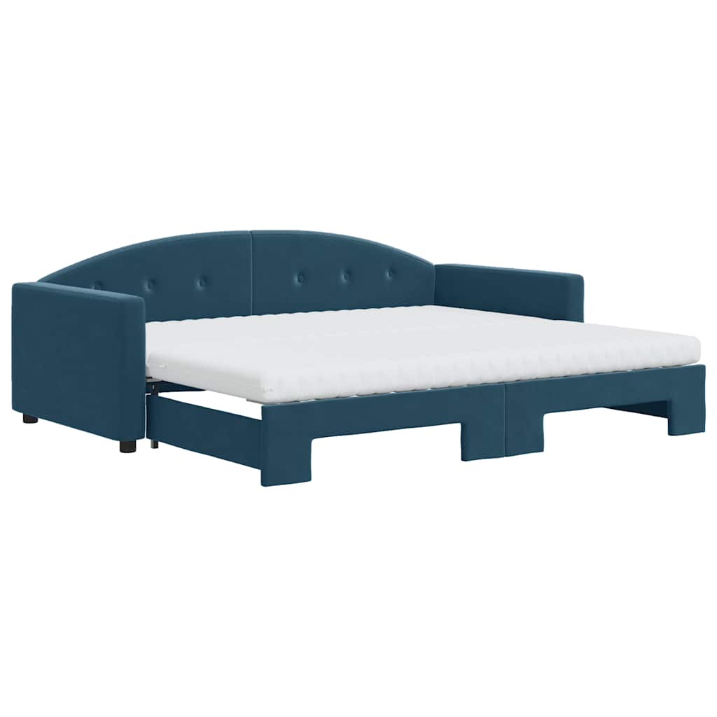 Lit de jour avec lit gigogne et matelas bleu 90x200 cm velours