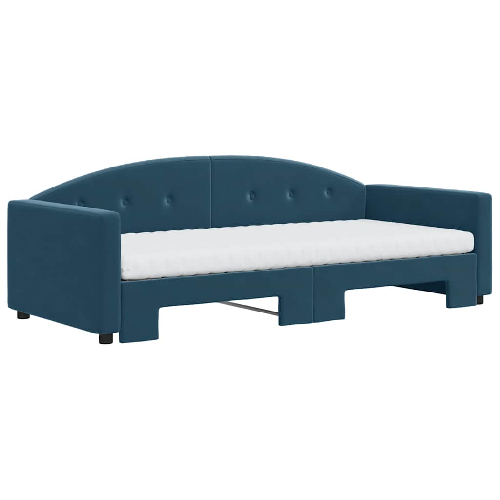 Lit de jour avec lit gigogne et matelas bleu 90x200 cm velours