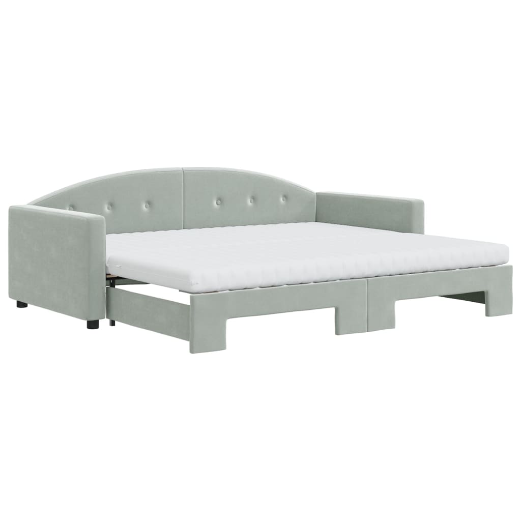 Lit de jour avec gigogne et matelas gris clair 90x200cm velours - XIOS