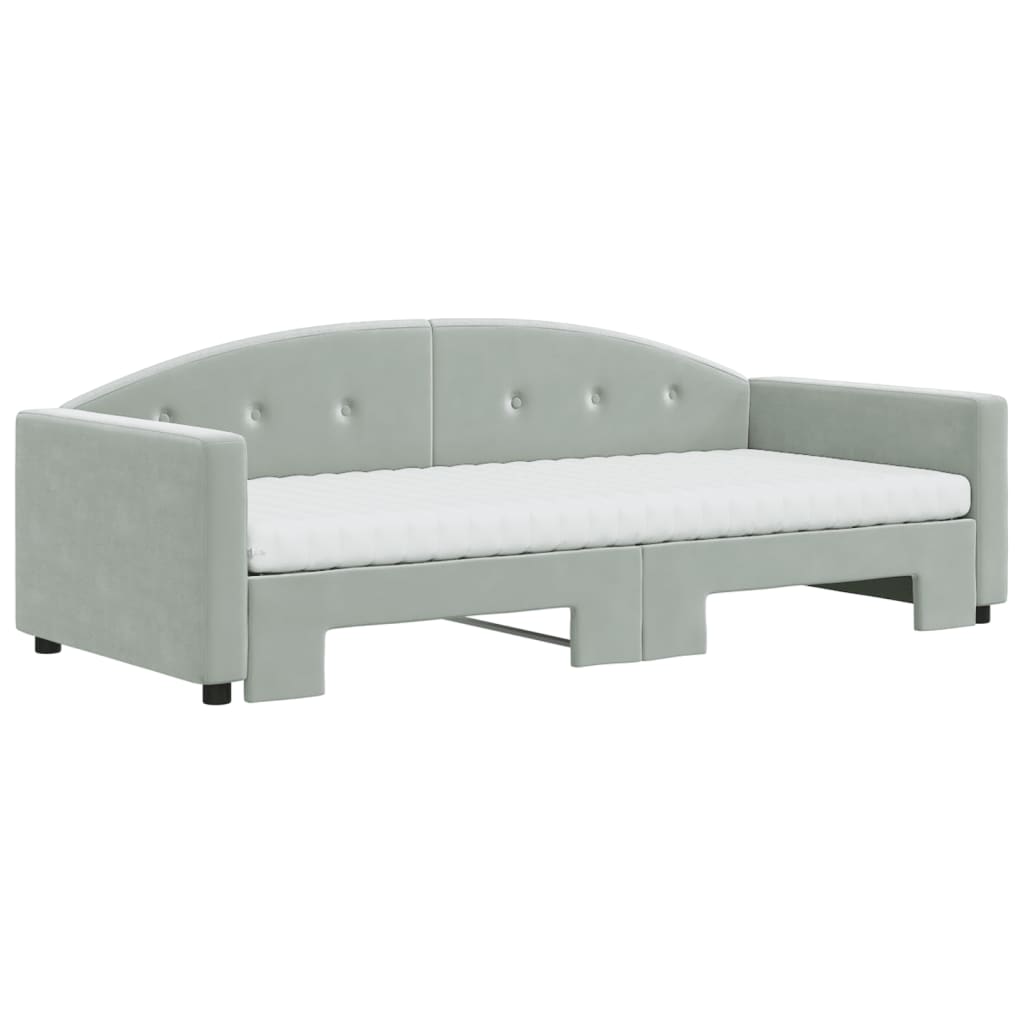 Lit de jour avec gigogne et matelas gris clair 90x200cm velours - XIOS