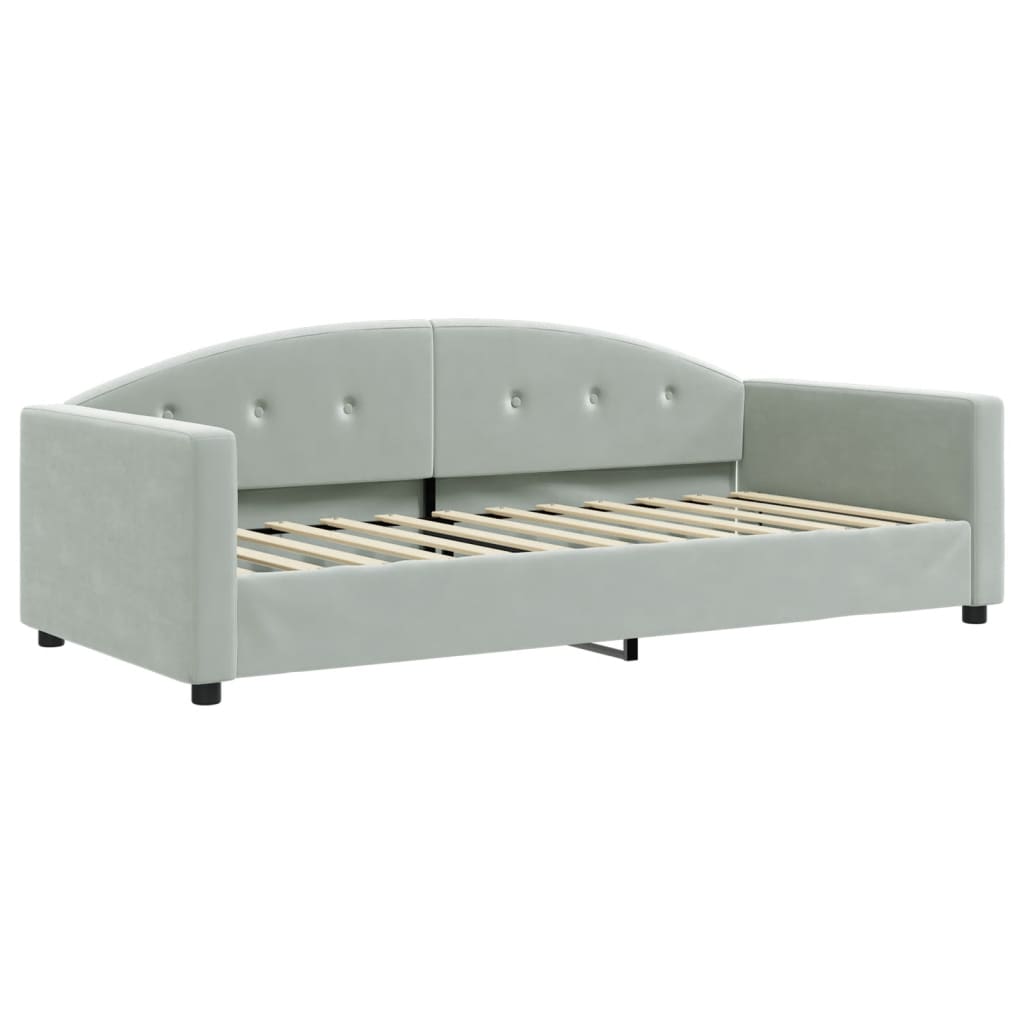 Lit de jour avec gigogne et matelas gris clair 90x200cm velours - XIOS