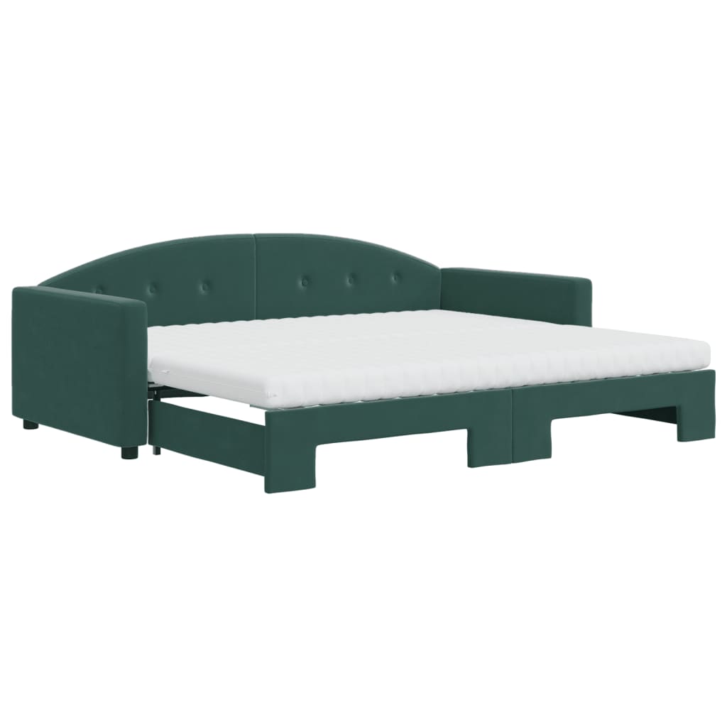Lit de jour avec gigogne et matelas vert foncé 90x200cm velours - XIOS