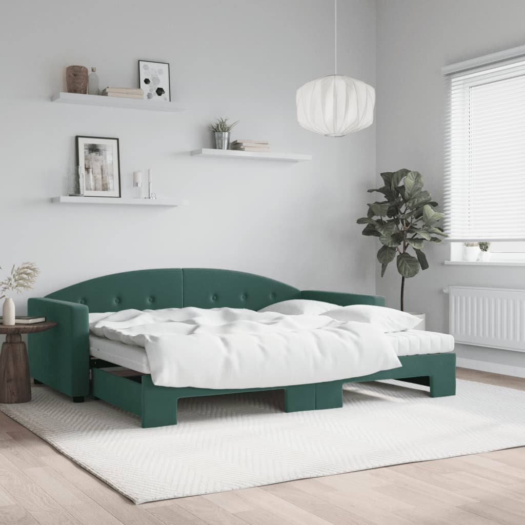 Lit de jour avec gigogne et matelas vert foncé 90x200cm velours - XIOS