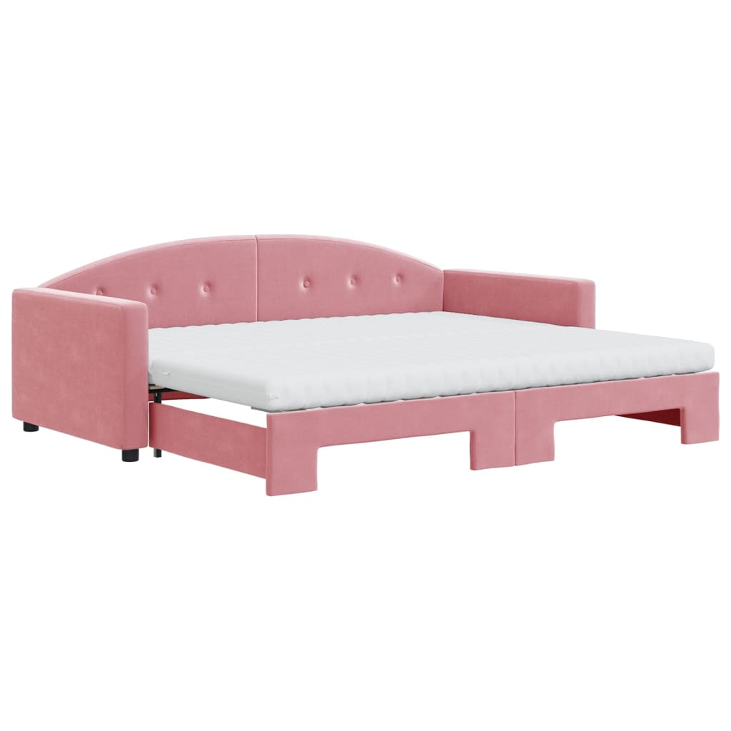 Lit de jour avec gigogne et matelas rose 90x200 cm velours - XIOS