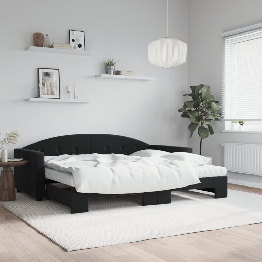Lit de jour avec gigogne et matelas noir 90x200 cm velours - XIOS